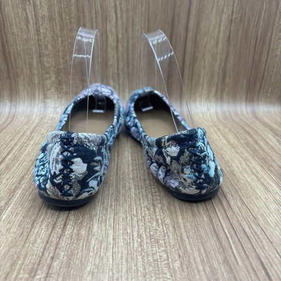 Lucky Brand Emmie Navy Blue Cream Pink Floral Embroidered Ballet Flat 8.5 M - Picture 2 of 9